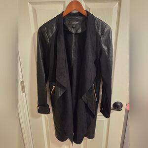 Marc New York Andrew Marc Black Faux-Leather Draped Jacket Gold Accents Size XS